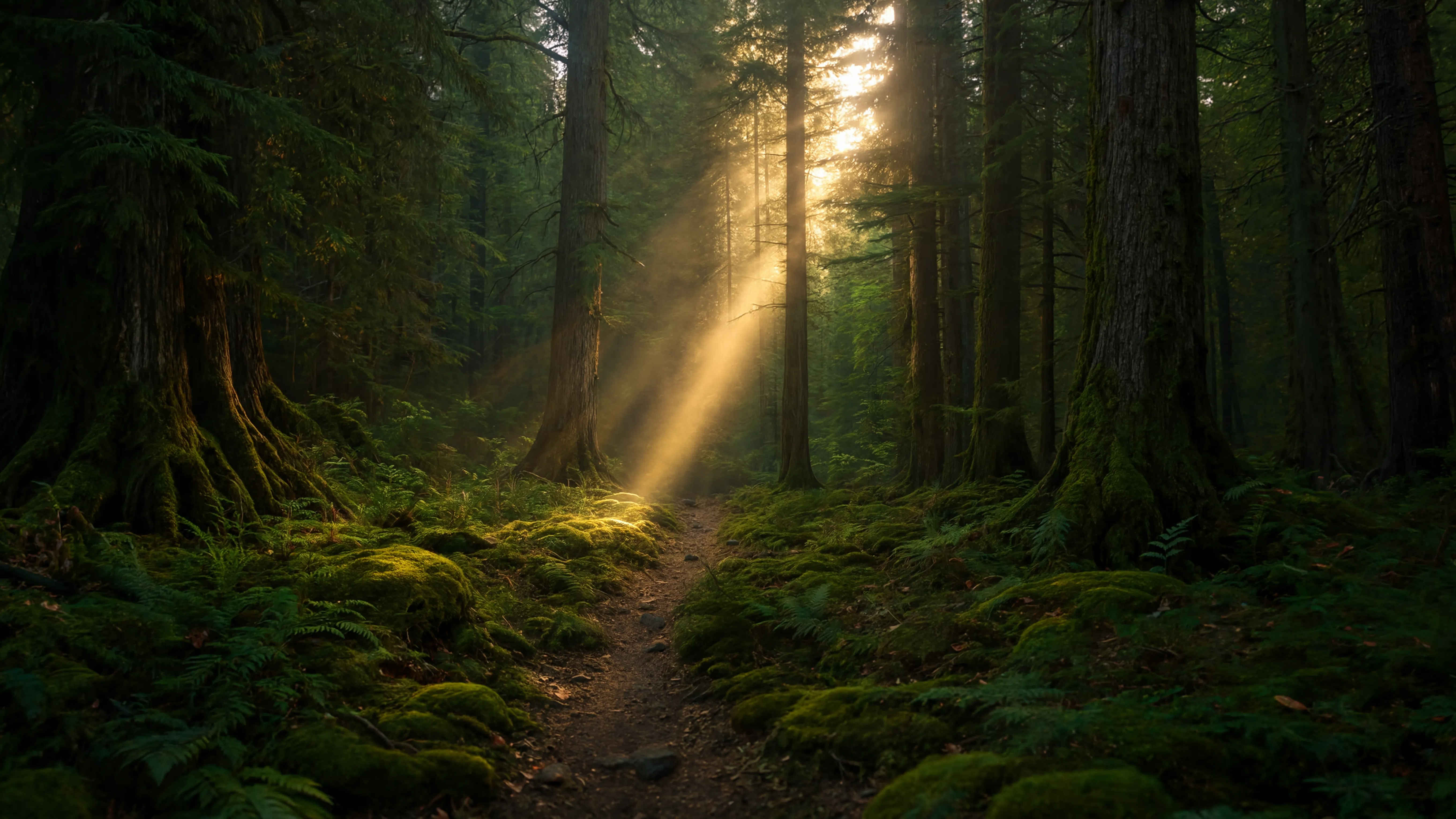 Morgentau im Bayerischen Wald — Helles Licht durch Fichtenäste