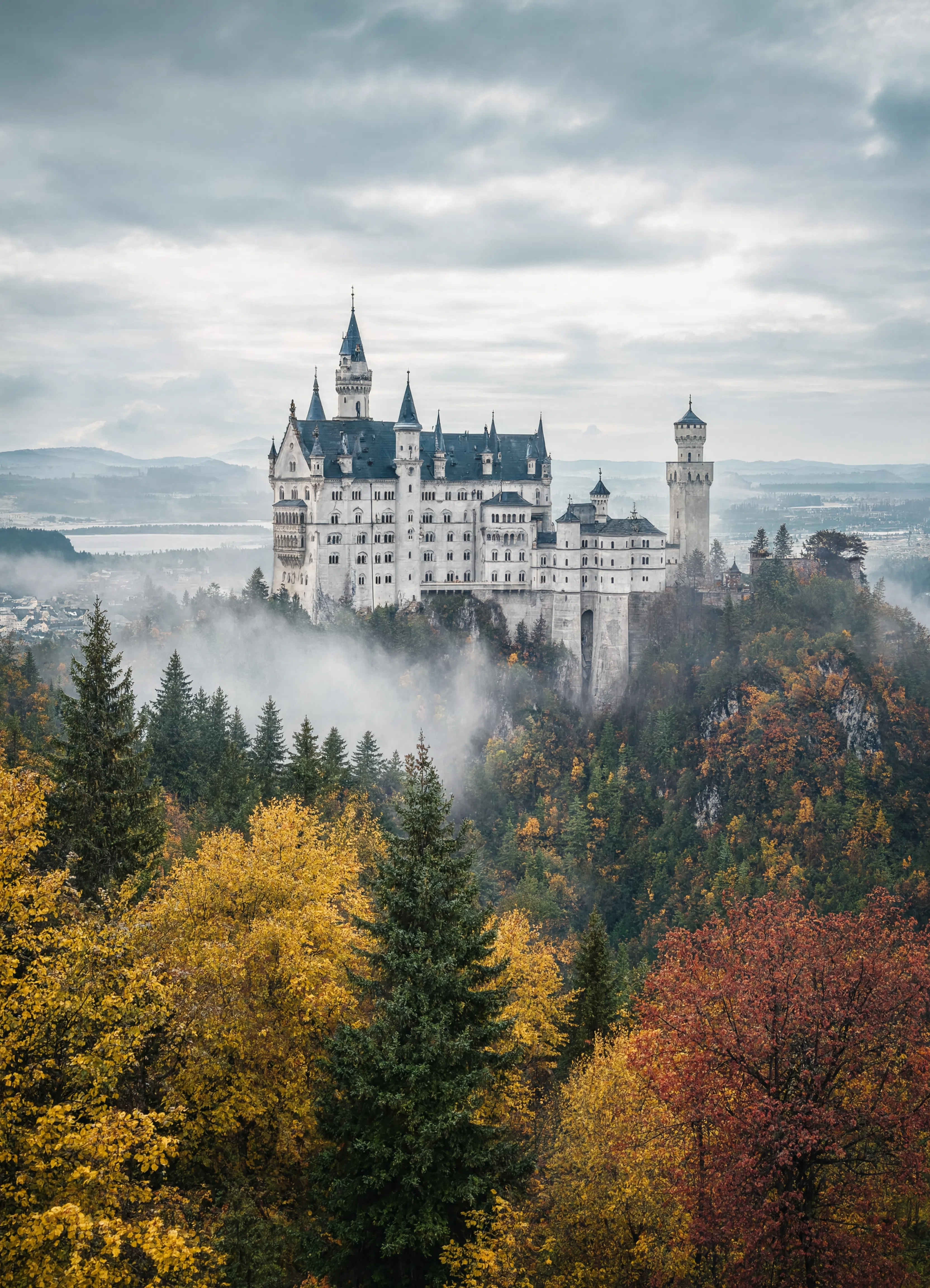 Schloss Neuschwanstein im Herbstnebel